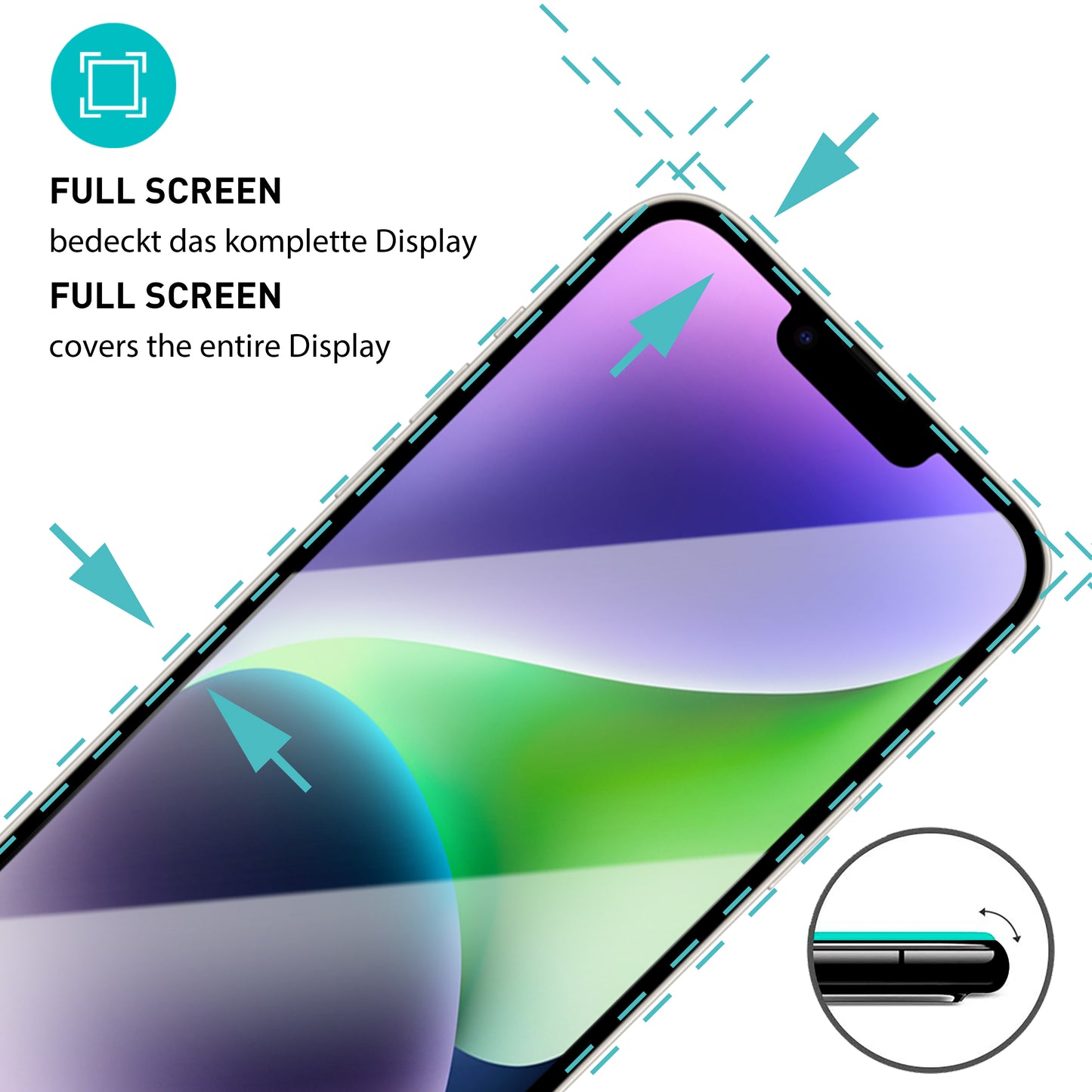 smartect protective glass full screen for iPhone 14 Plus, 2 x front + 2 x cam + positioning aid