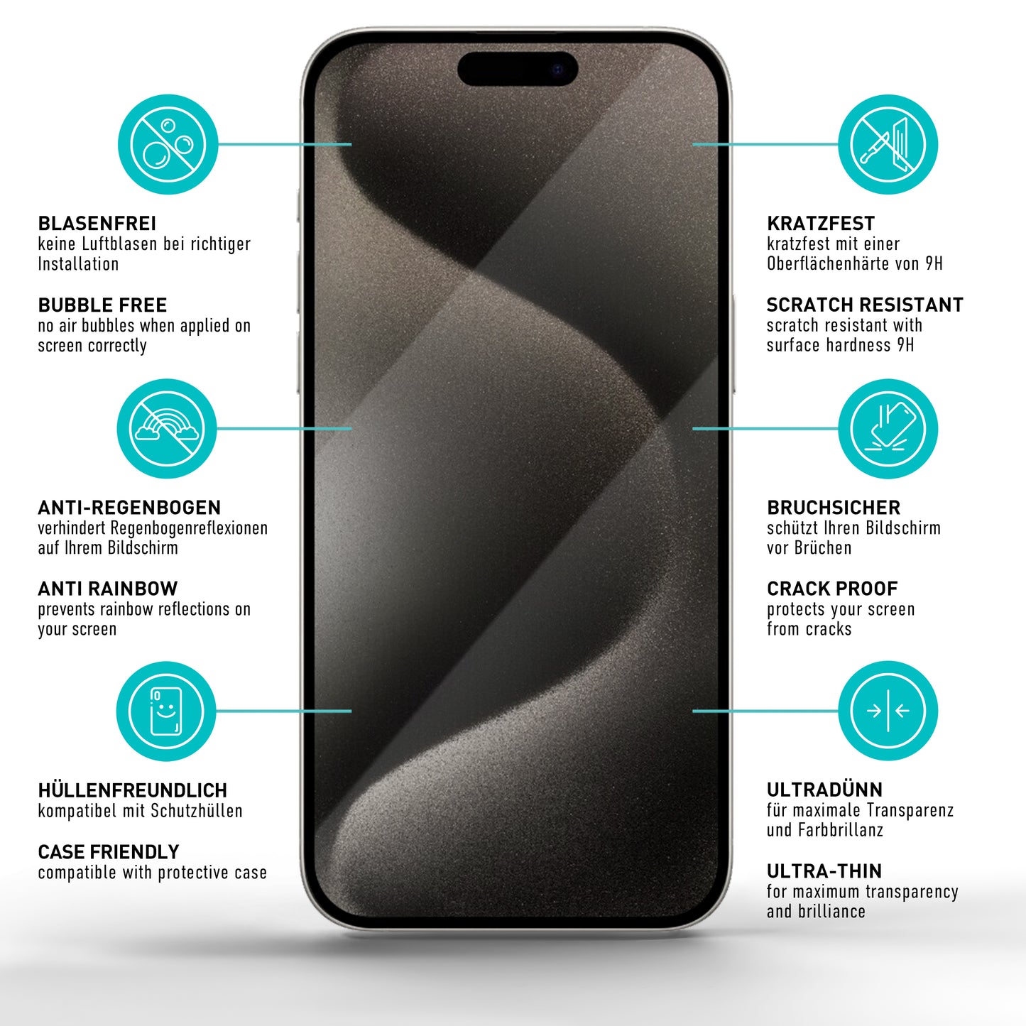 smartect protective glass Full Screen Privacy for iPhone 15 Pro Max, 2 x Front + 2 x Cam + positioning aid