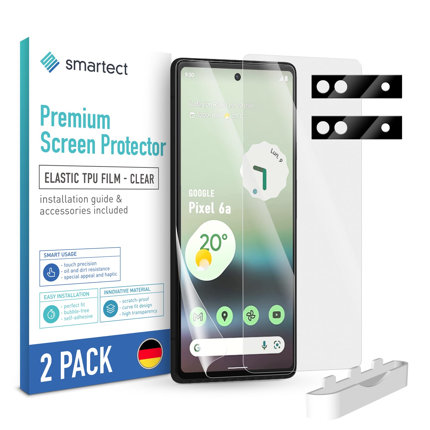 smartect TPU Screen Protector Clear for Google Pixel 6a, 2 x Front + 2 x Cam