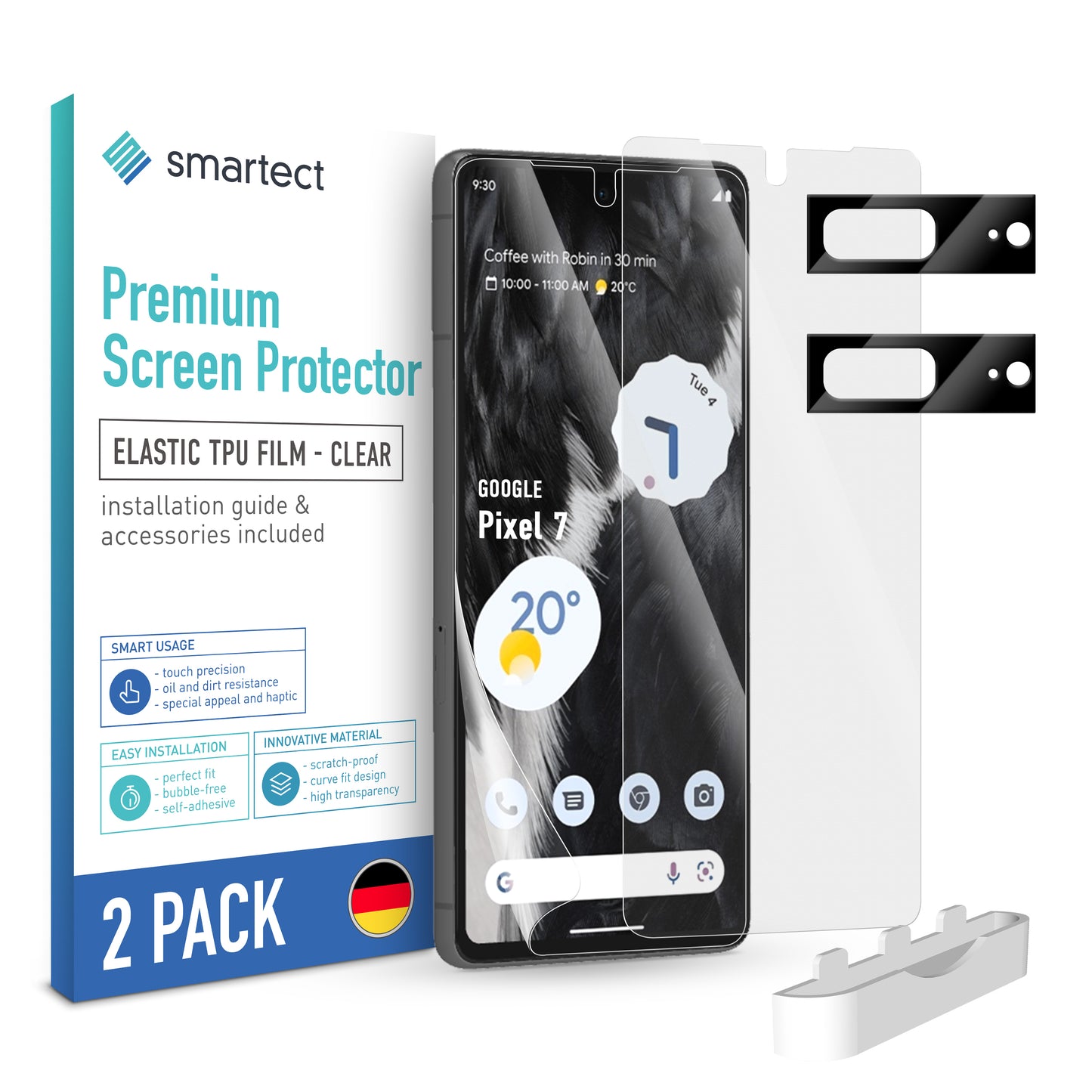 smartect TPU Screen Protector Clear for Google Pixel 7, 2 x Front + 2 x Cam