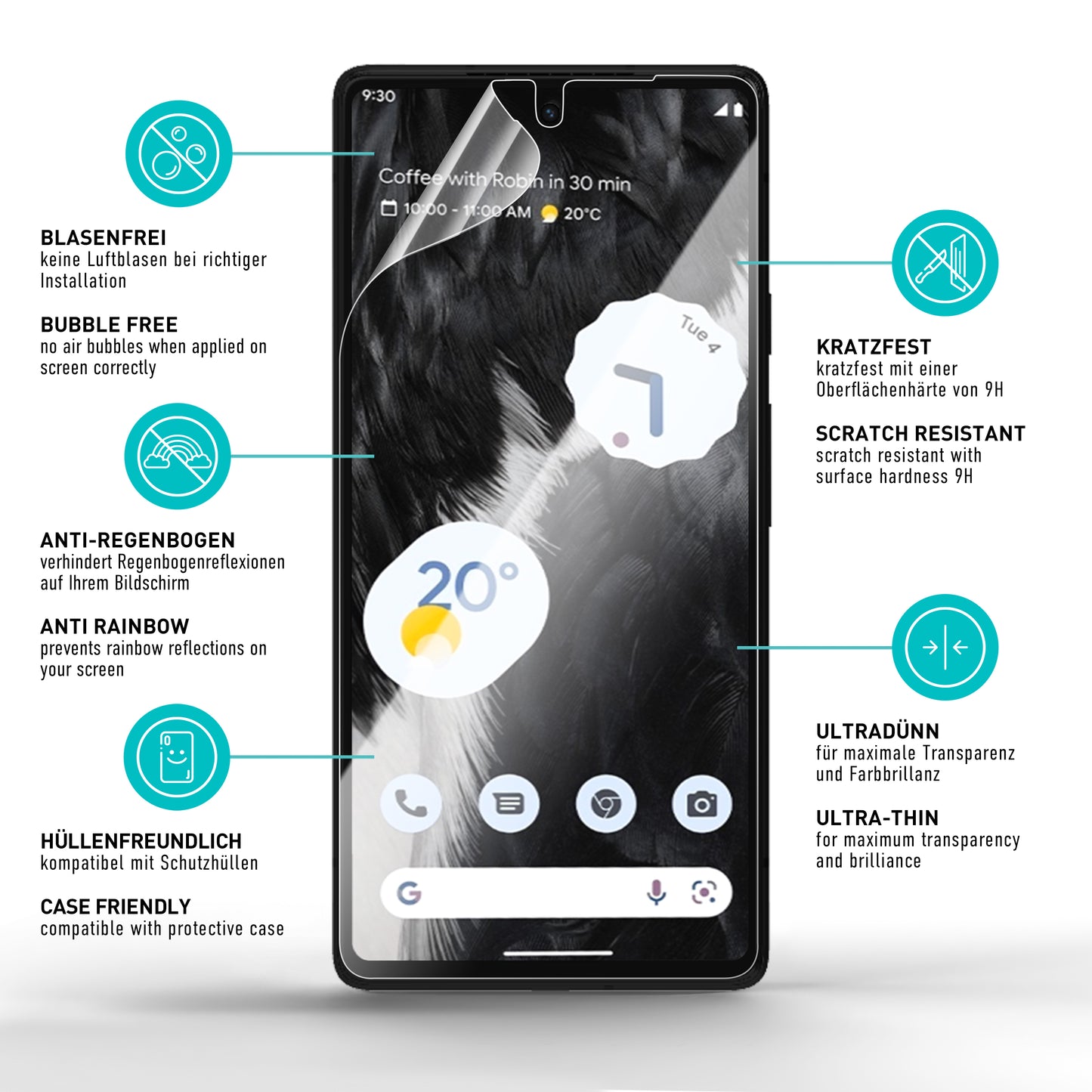 smartect TPU Screen Protector Clear for Google Pixel 7, 2 x Front + 2 x Cam
