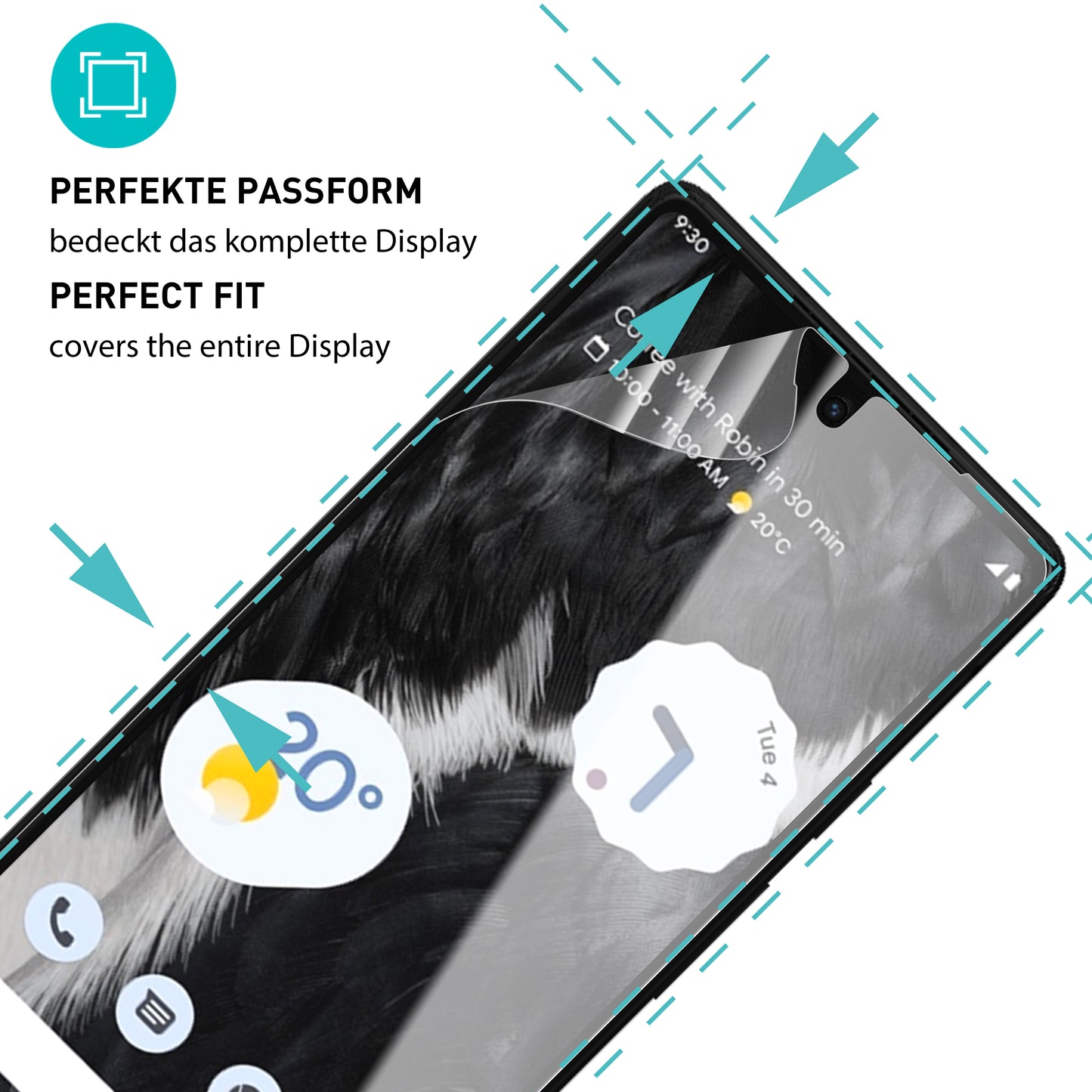 smartect TPU Screen Protector Clear for Google Pixel 7, 2 x Front + 2 x Cam