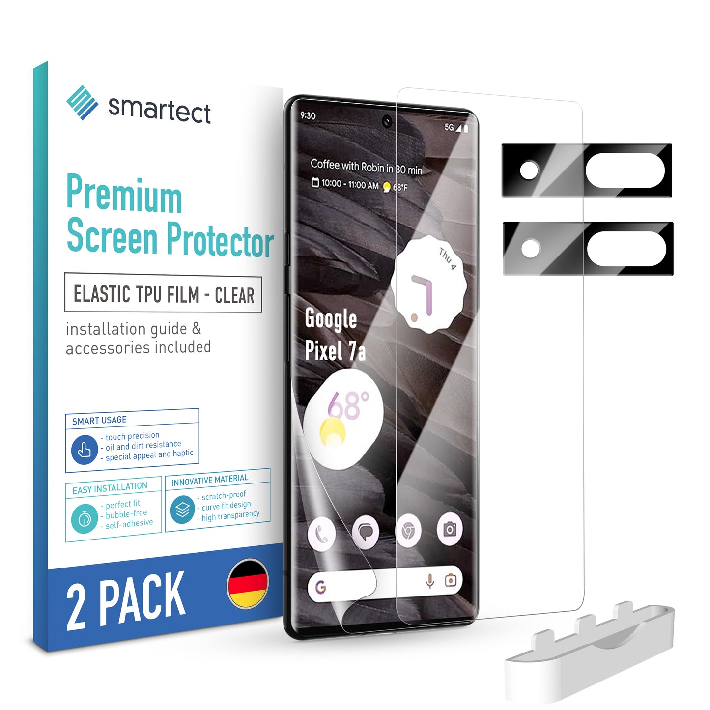 smartect TPU Screen Protector Clear for Google Pixel 7a, 2 x Front + 2 x Cam