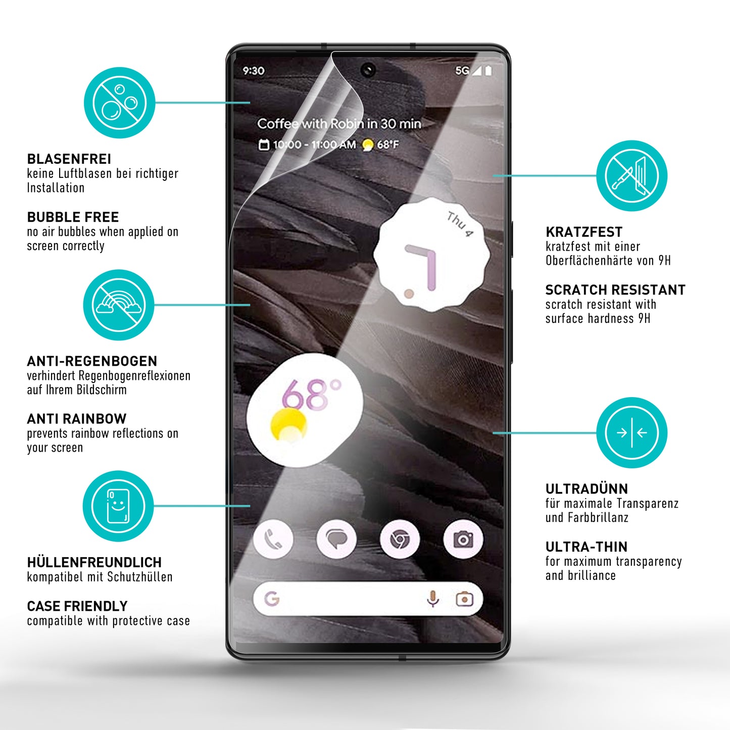 smartect TPU Screen Protector Clear for Google Pixel 7a, 2 x Front + 2 x Cam