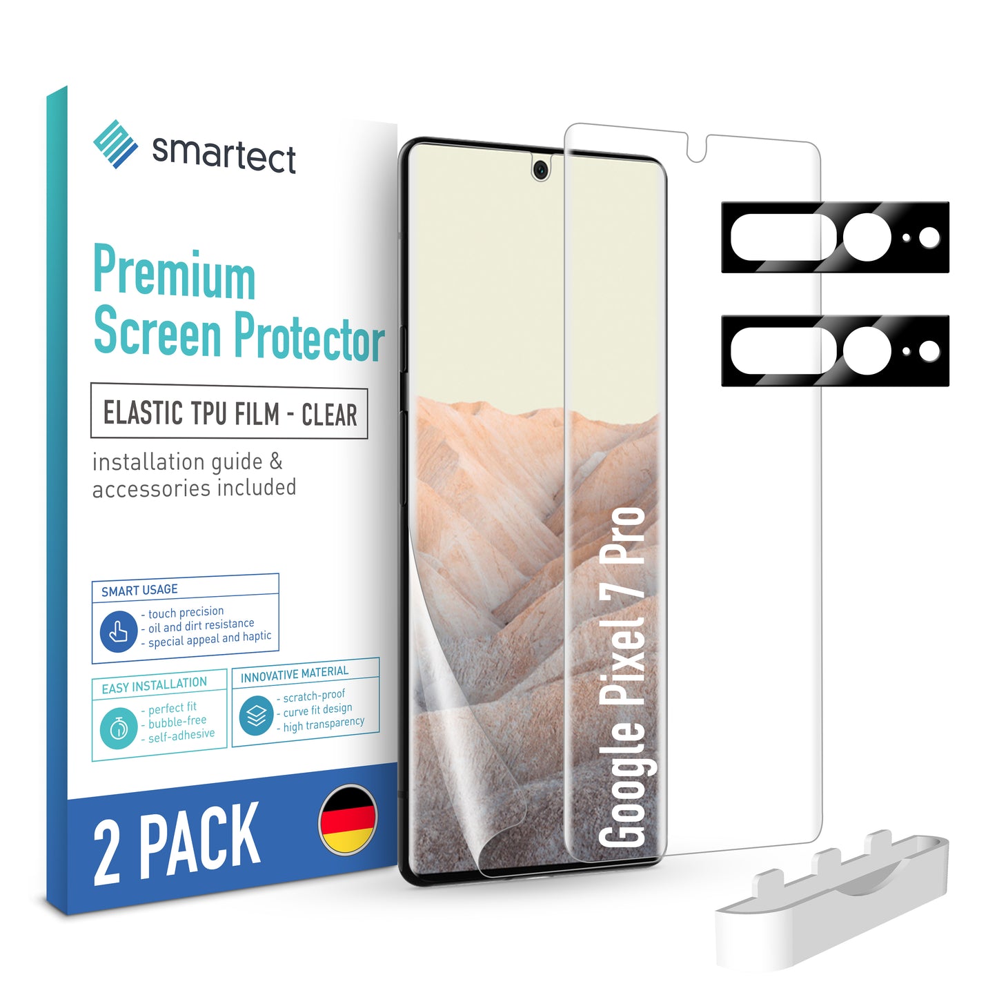 smartect TPU Screen Protector Clear for Google Pixel 7 Pro, 2 x Front + 2 x Cam