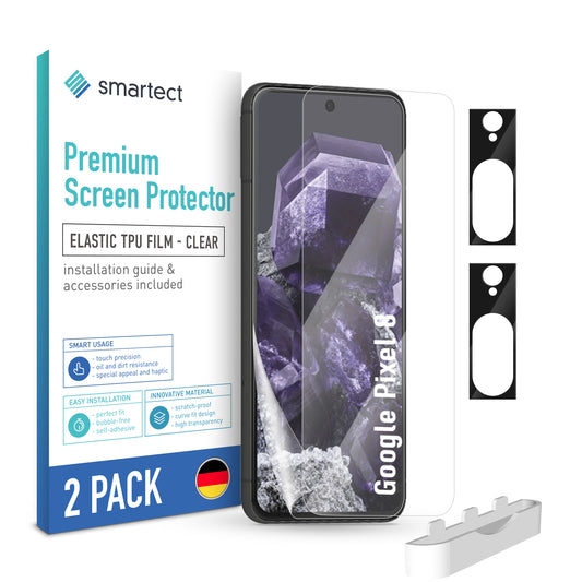 smartect TPU Screen Protector Clear for Google Pixel 8, 2 x Front + 2 x Cam