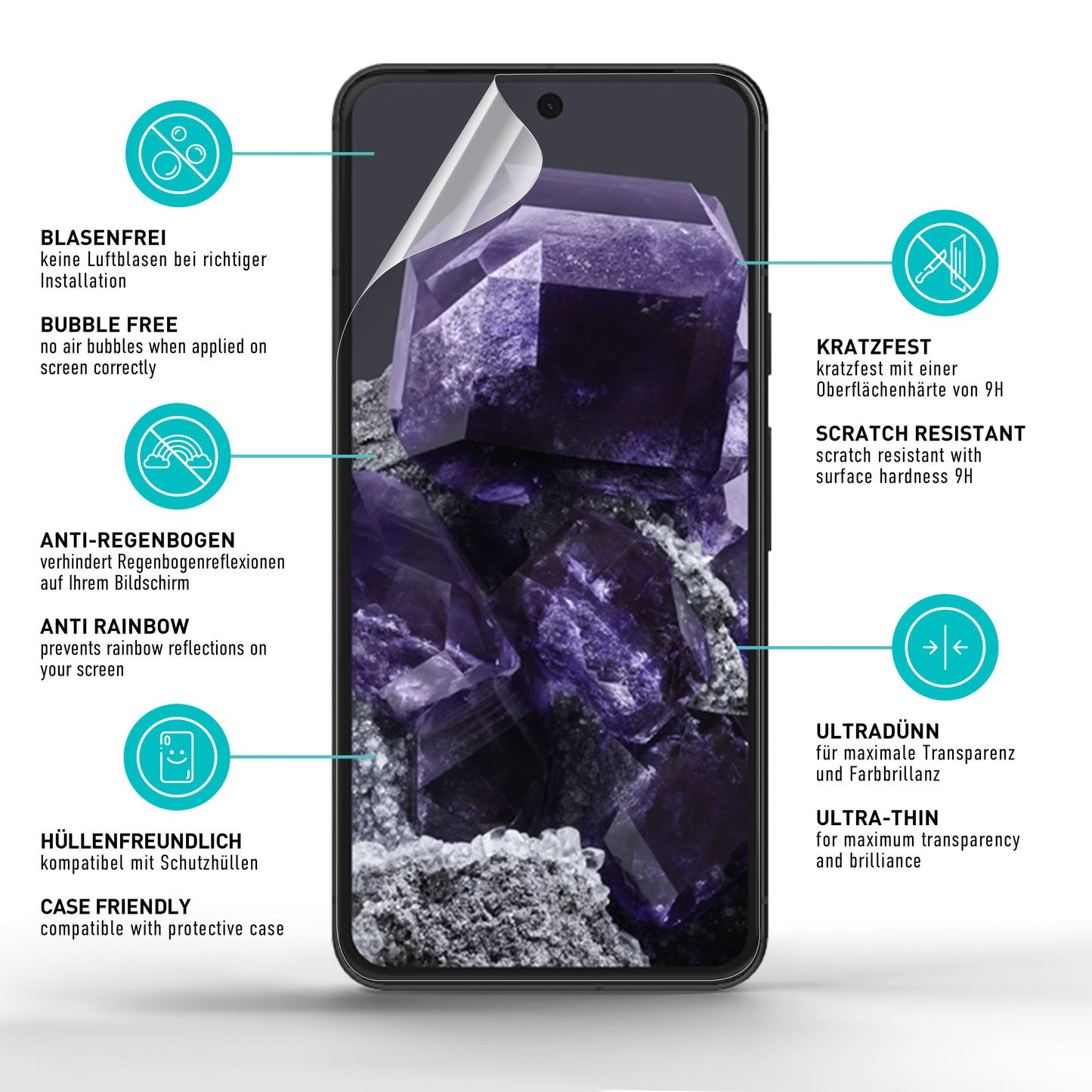 smartect TPU Screen Protector Clear for Google Pixel 8, 2 x Front + 2 x Cam