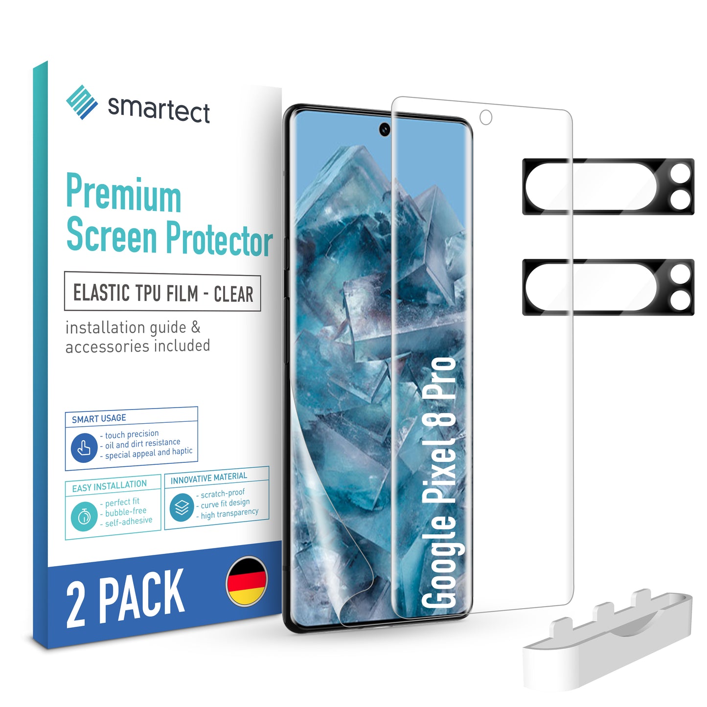 smartect TPU Schutzfolie Klar für Google Pixel 8 Pro, 2 x Front + 2 x Cam