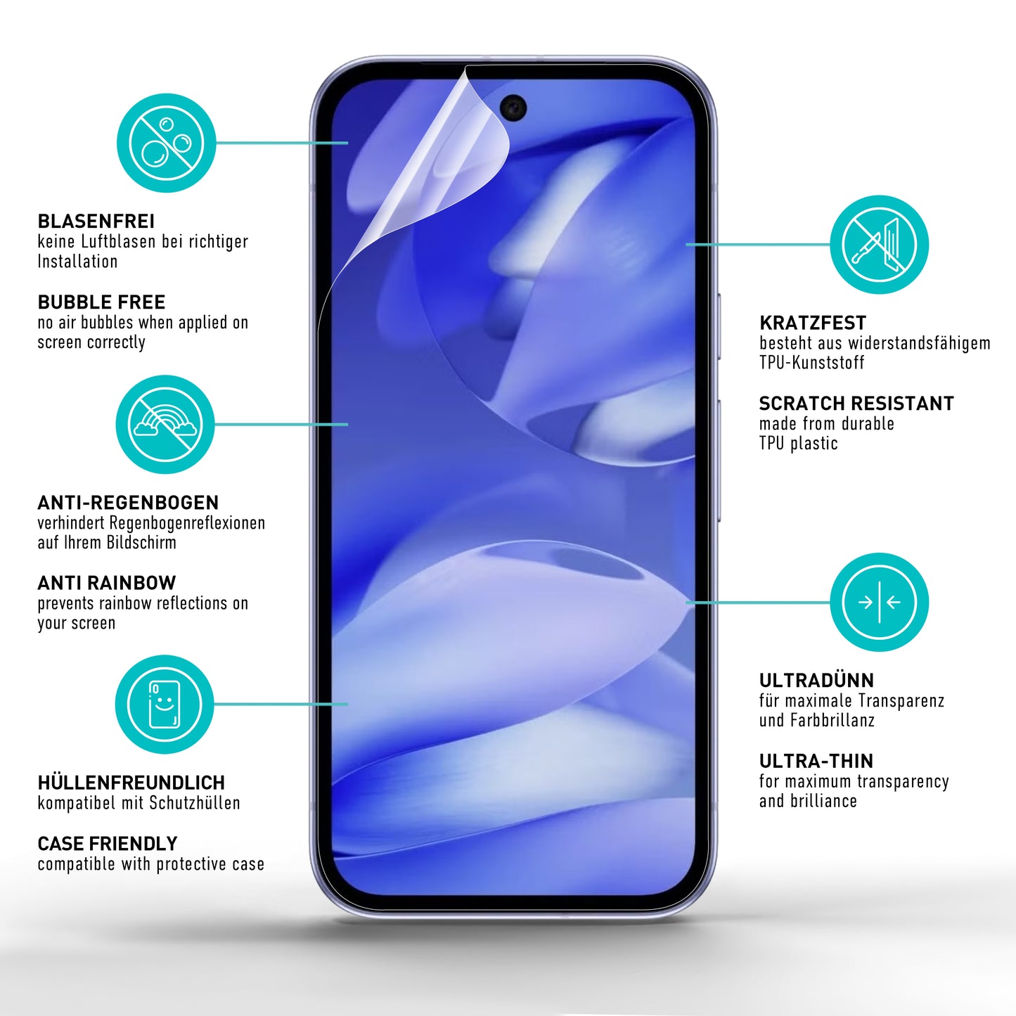 smartect TPU Schutzfolie Klar für Google Pixel 9a, 2 x Front + 2 x Cam