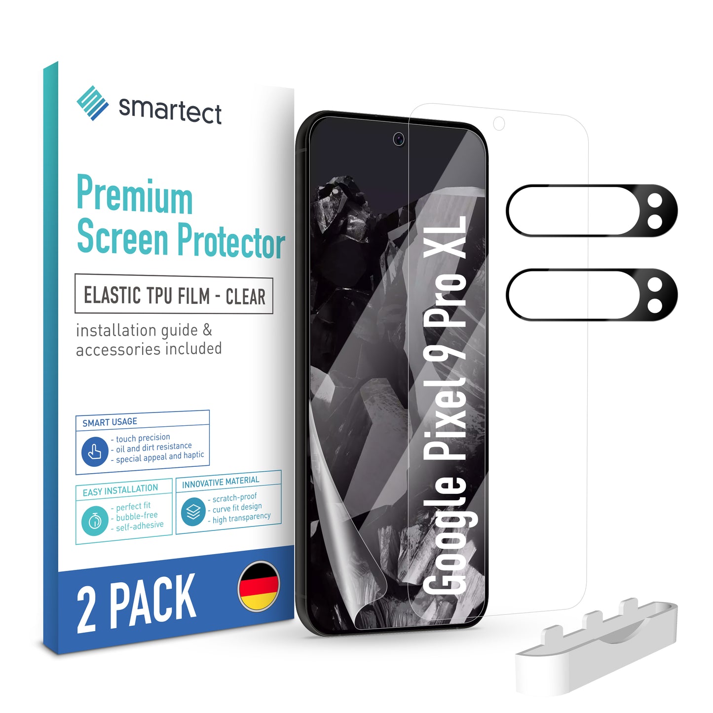 smartect TPU Screen Protector Clear for Google Pixel 9 Pro XL, 2 x Front + 2 x Cam