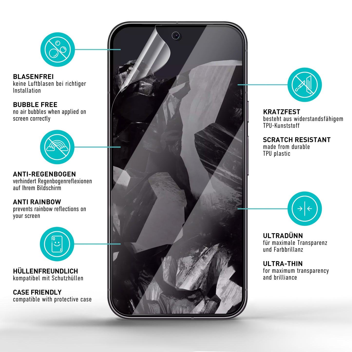 smartect TPU Screen Protector Clear for Google Pixel 9 Pro XL, 2 x Front + 2 x Cam