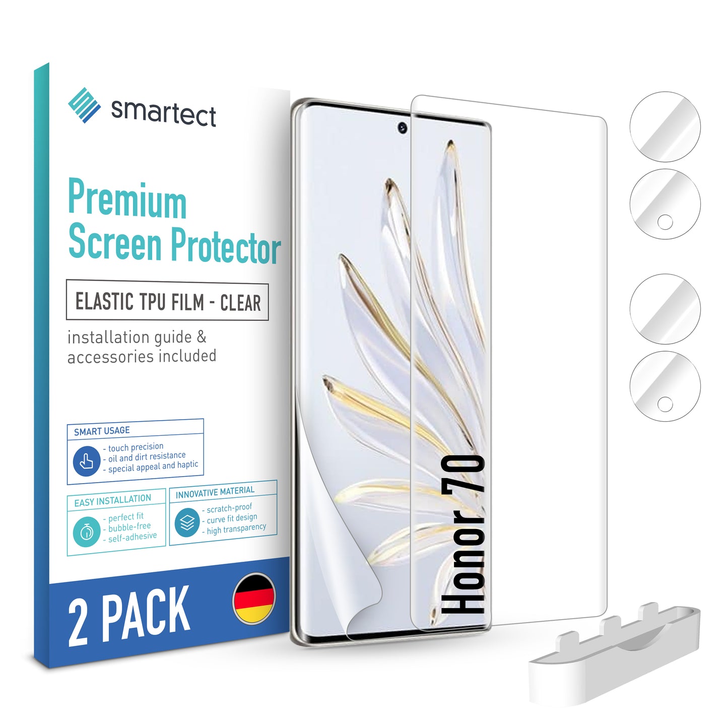 smartect TPU Schutzfolie Klar für Honor 70, 2 x Front + 2 x Cam