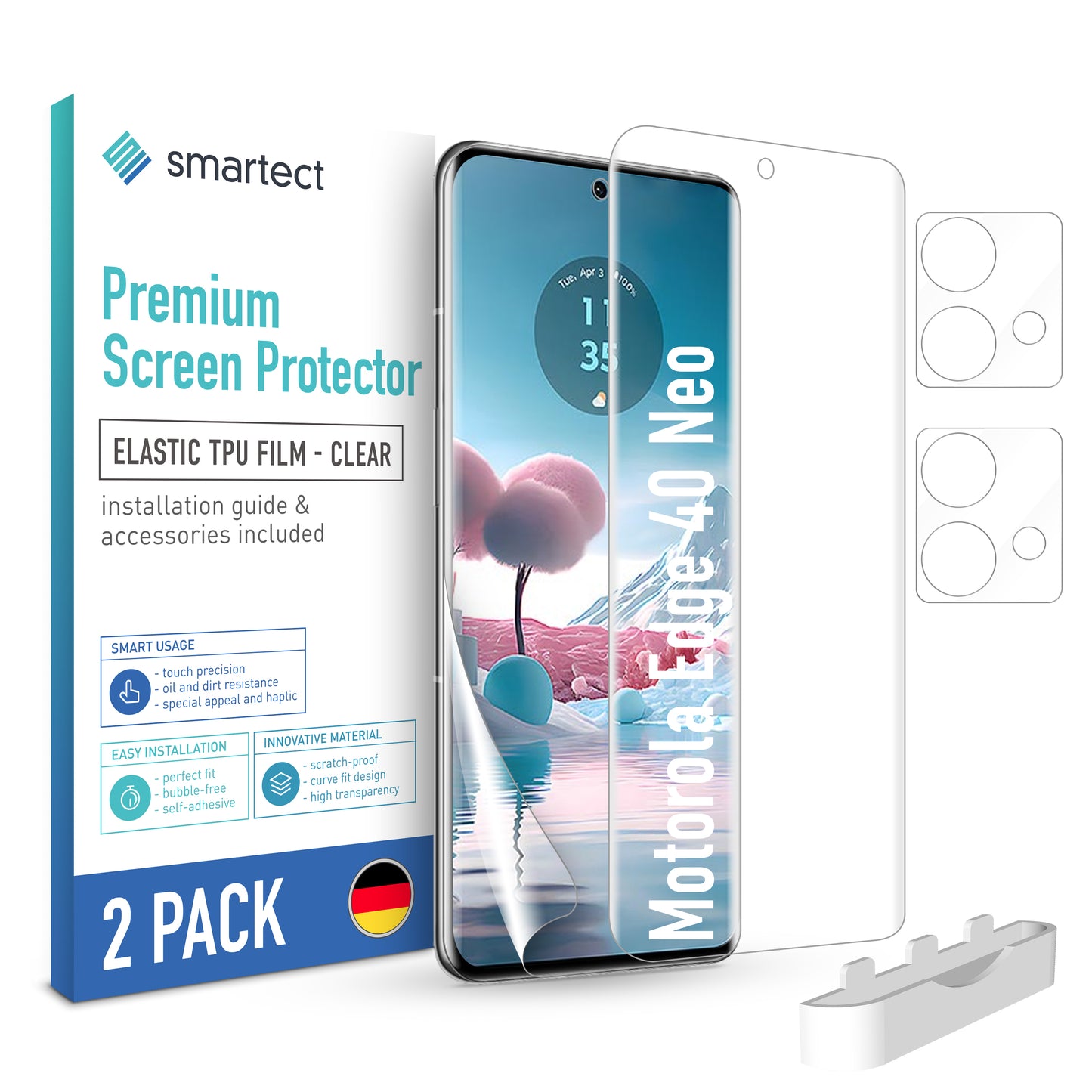 smartect TPU Screen Protector Clear for Motorola Edge 40 Neo, 2 x Front + 2 x Cam
