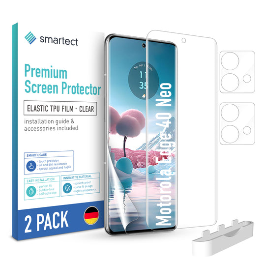 smartect TPU Screen Protector Clear for Motorola Edge 40 Neo, 2 x Front + 2 x Cam