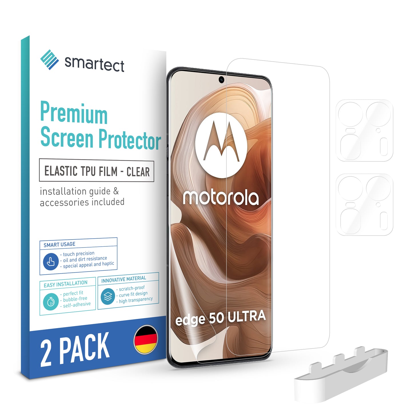 smartect TPU Screen Protector Clear for Motorola Edge 50 Ultra, 2 x Front + 2 x Cam