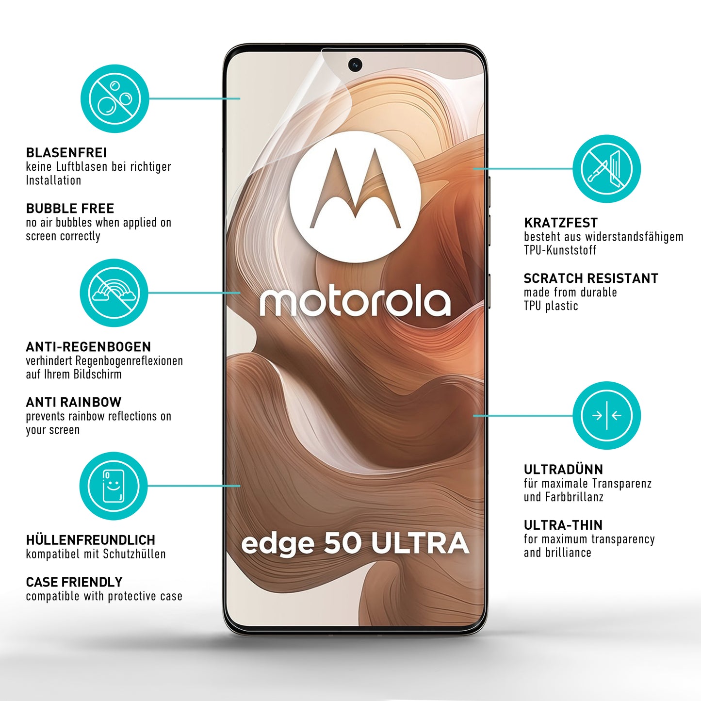 smartect TPU Screen Protector Clear for Motorola Edge 50 Ultra, 2 x Front + 2 x Cam