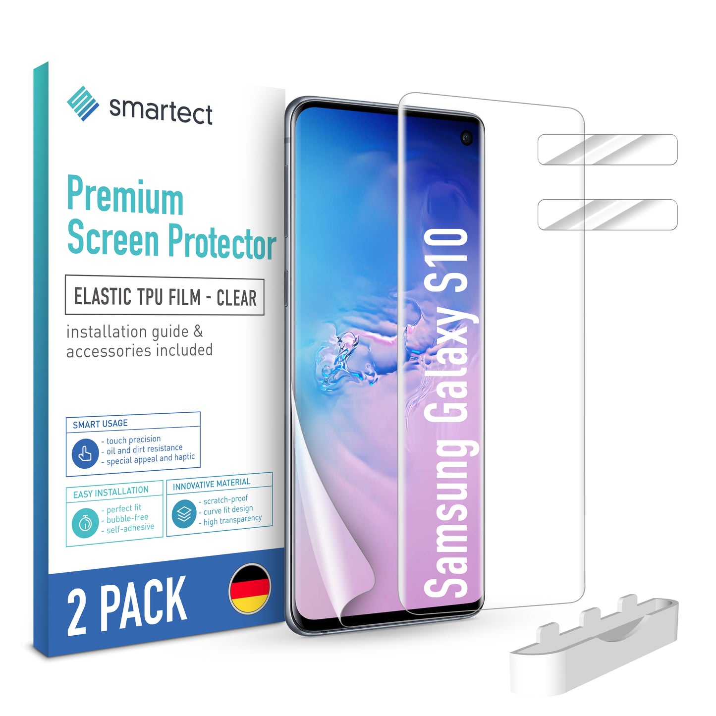 smartect TPU Schutzfolie Klar für Samsung Galaxy S10, 2 x Front + 2 x Cam