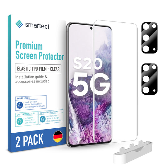 smartect TPU Screen Protector Clear for Samsung Galaxy S20, 2 x Front + 2 x Cam