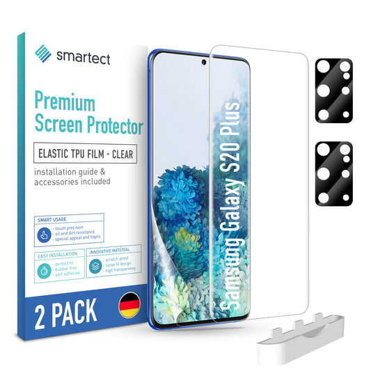 smartect TPU Screen Protector Clear for Samsung Galaxy S20 Plus, 2 x Front + 2 x Cam
