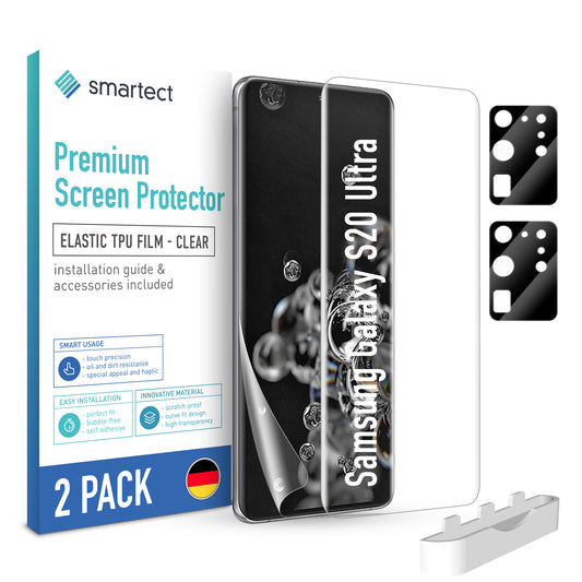 smartect TPU Screen Protector Clear for Samsung Galaxy S20 Ultra, 2 x Front + 2 x Cam