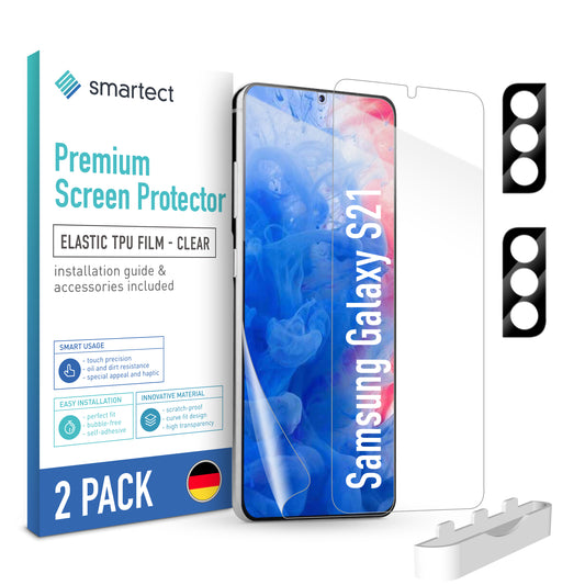smartect TPU Screen Protector Clear for Samsung Galaxy S21, 2 x Front + 2 x Cam