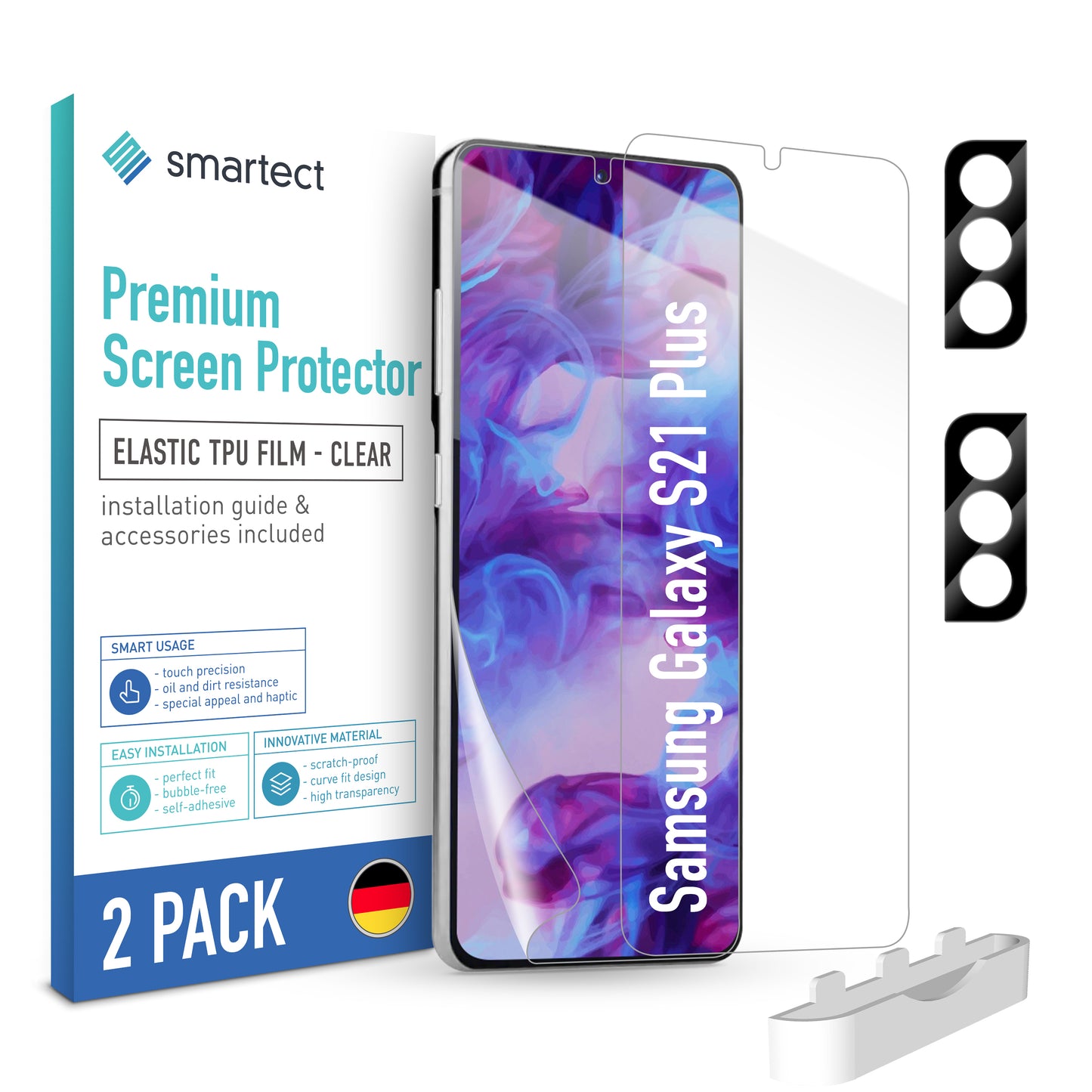 smartect TPU Screen Protector Clear for Samsung Galaxy S21 Plus, 2 x Front + 2 x Cam