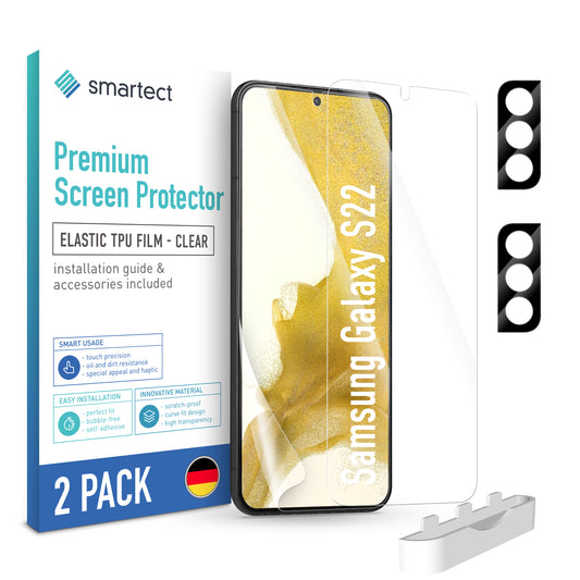 smartect TPU Screen Protector Clear for Samsung Galaxy S22, 2 x Front + 2 x Cam