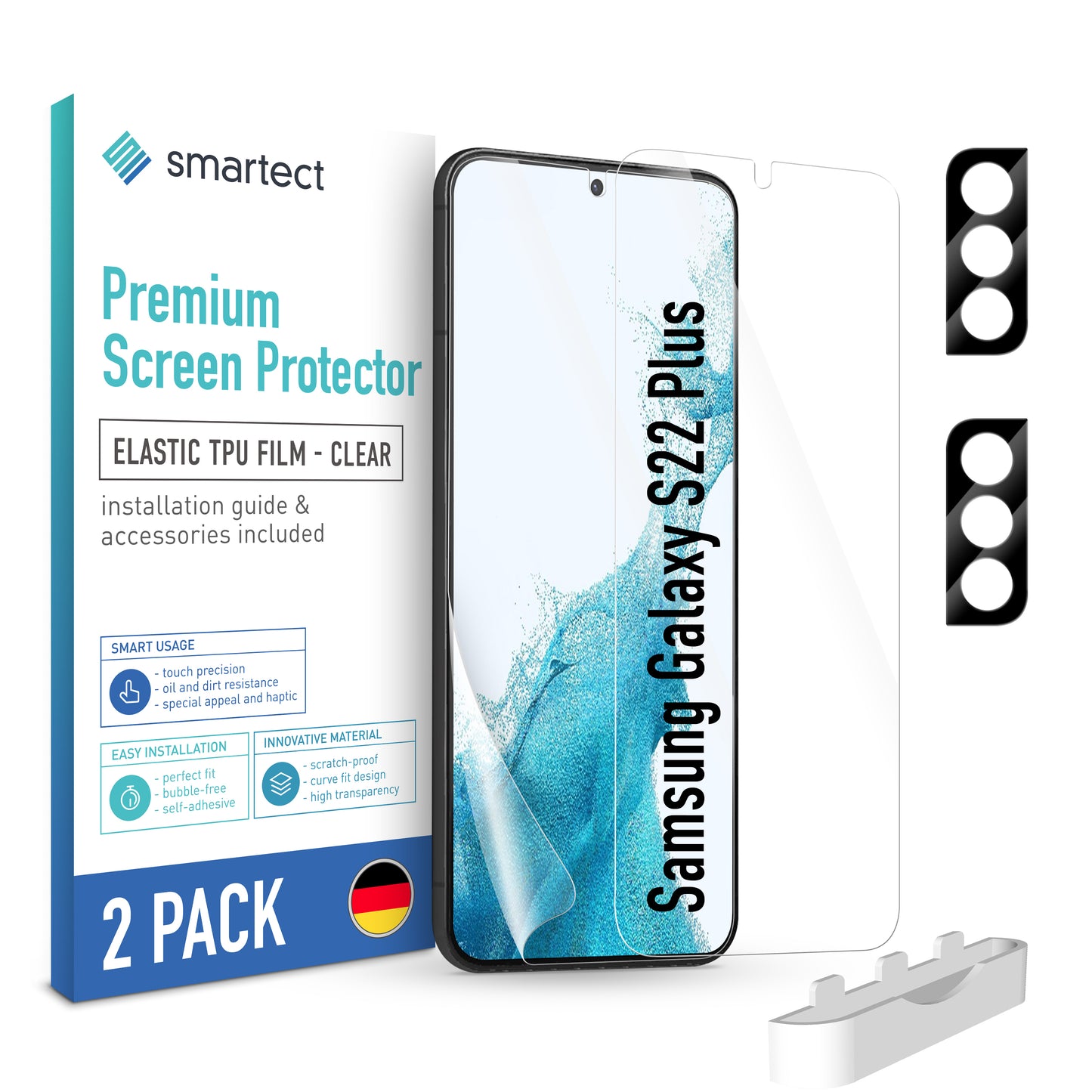 smartect TPU Schutzfolie Klar für Samsung Galaxy S22 Plus, 2 x Front + 2 x Cam