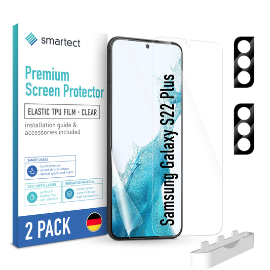 smartect TPU Screen Protector Clear for Samsung Galaxy S22 Plus, 2 x Front + 2 x Cam