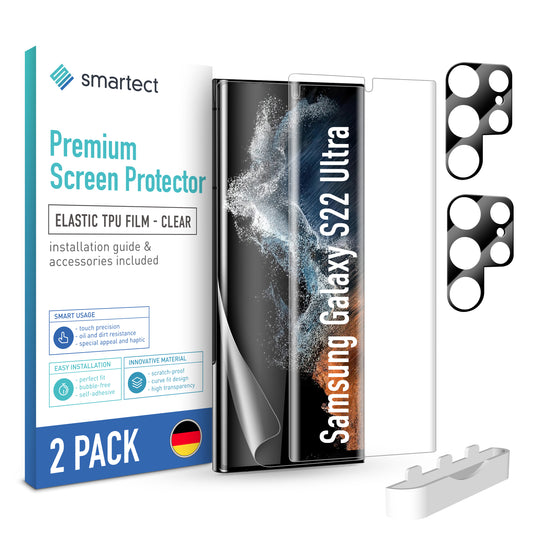 smartect TPU Schutzfolie Klar für Samsung Galaxy S22 Ultra, 2 x Front + 2 x Cam