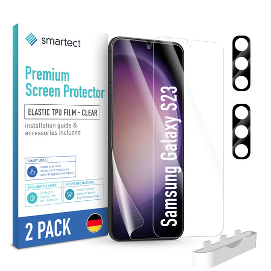 smartect TPU Screen Protector Clear for Samsung Galaxy S23, 2 x Front + 2 x Cam