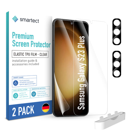 smartect TPU Screen Protector Clear for Samsung Galaxy S23 Plus, 2 x Front + 2 x Cam