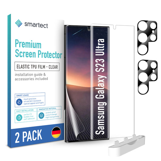 smartect TPU Schutzfolie Klar für Samsung Galaxy S23 Ultra, 2 x Front + 2 x Cam