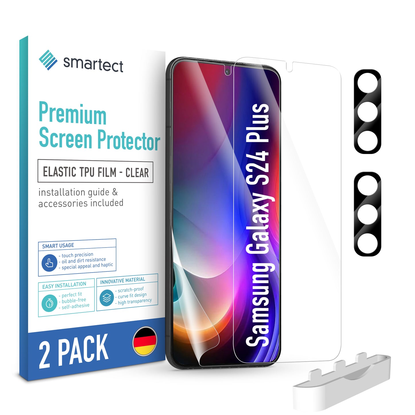 smartect TPU Schutzfolie Klar für Samsung Galaxy S24 Plus, 2 x Front + 2 x Cam