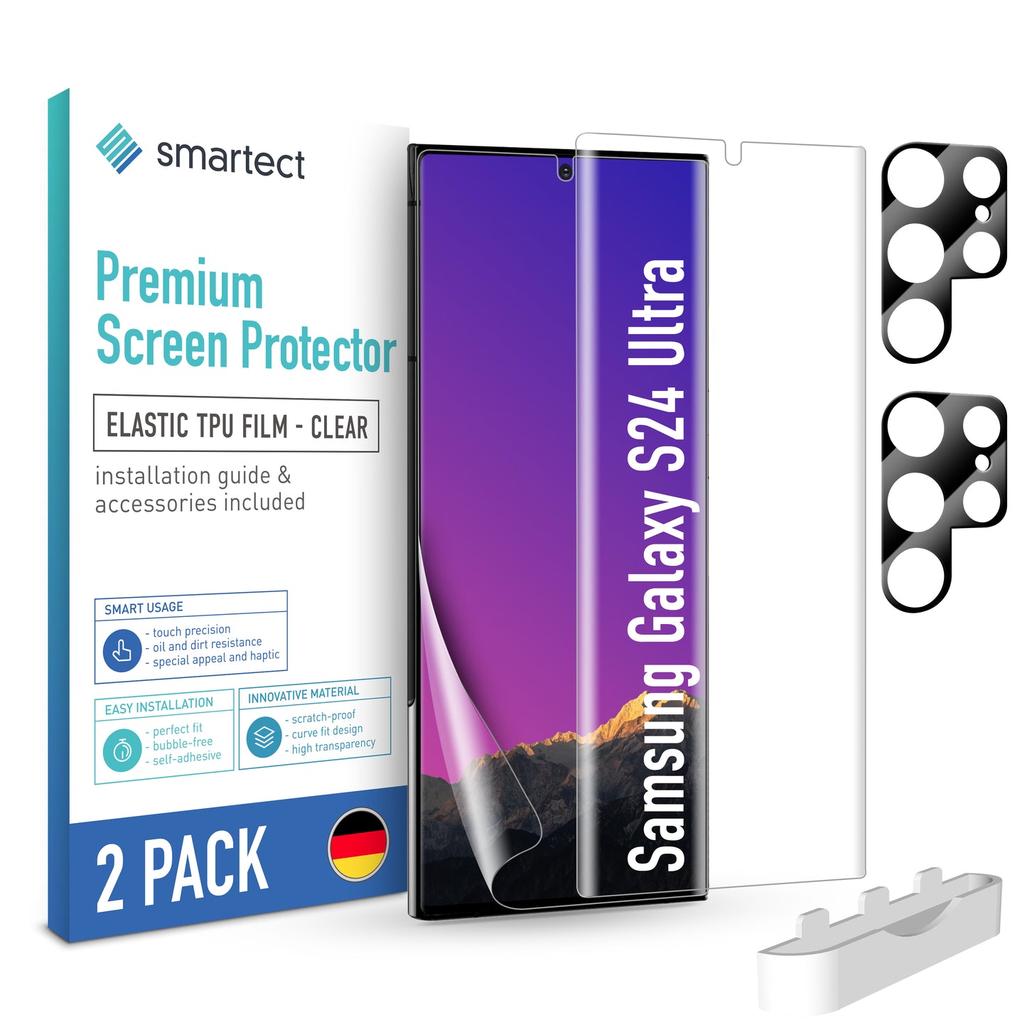 smartect TPU Schutzfolie Klar für Samsung Galaxy S24 Ultra, 2 x Front + 2 x Cam