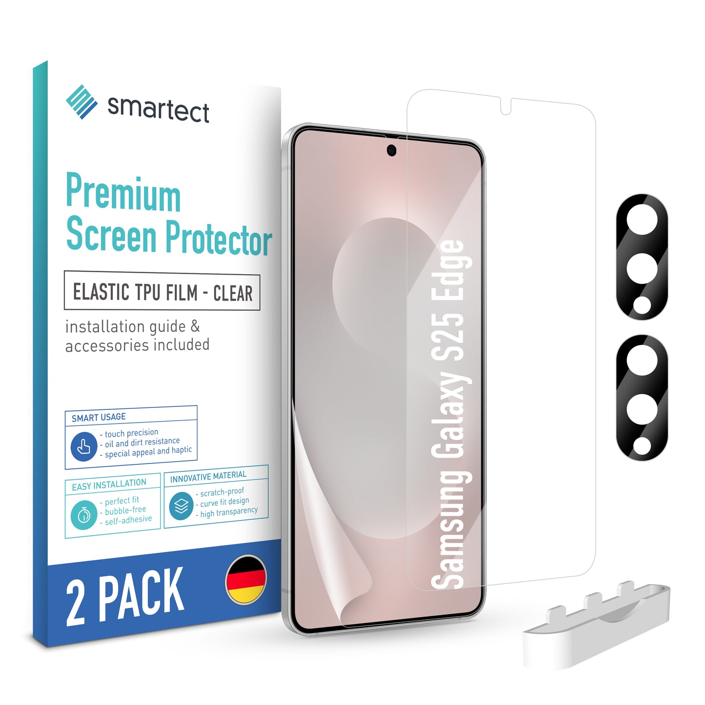 smartect TPU Schutzfolie Klar für Samsung Galaxy S25 Edge, 2 x Front + 2 x Cam