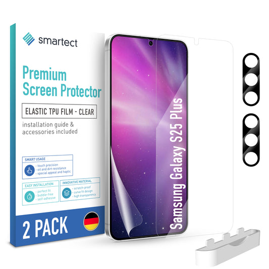 smartect TPU Screen Protector Clear for Samsung Galaxy S25 Plus, 2 x Front + 2 x Cam