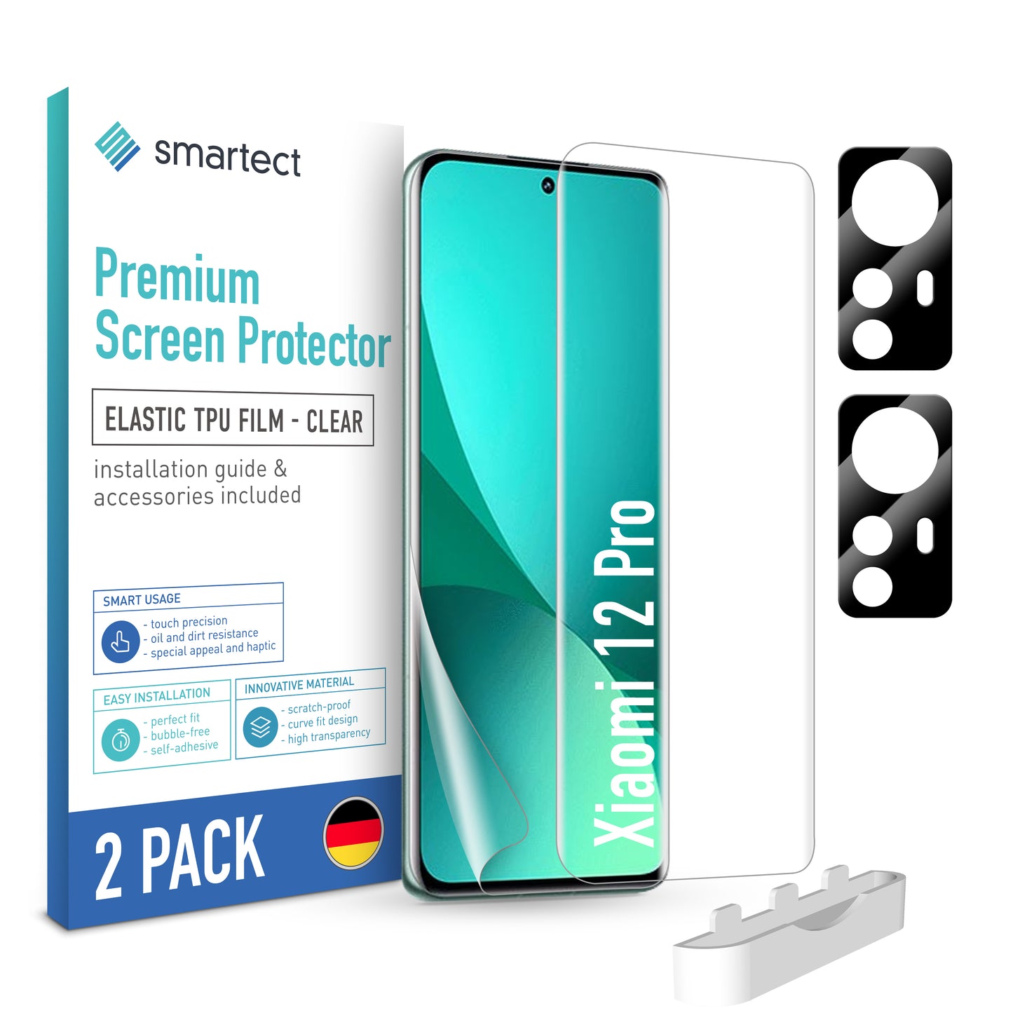 smartect TPU Screen Protector Clear for Xiaomi 12 Pro, 2 x Front + 2 x Cam