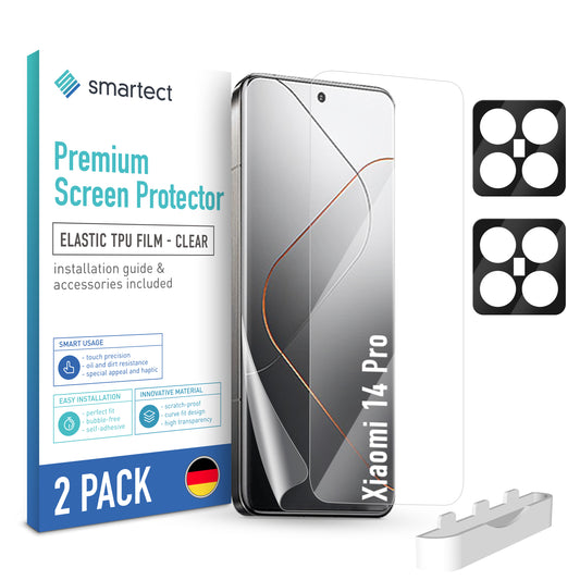 smartect TPU Screen Protector Clear for Xiaomi 14 Pro, 2 x Front + 2 x Cam