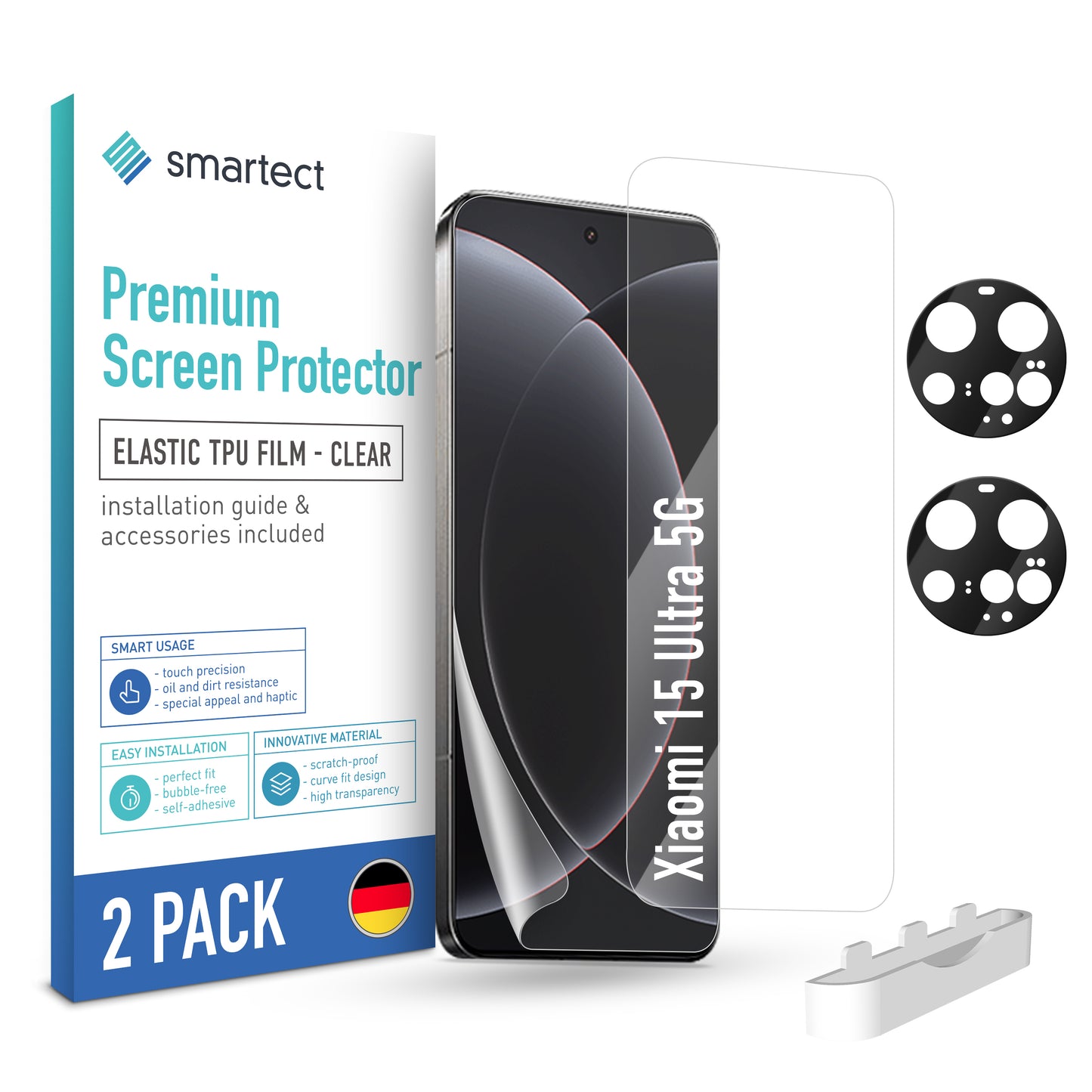 smartect TPU Schutzfolie Klar für Xiaomi 15 Ultra 5G, 2 x Front + 2 x Cam