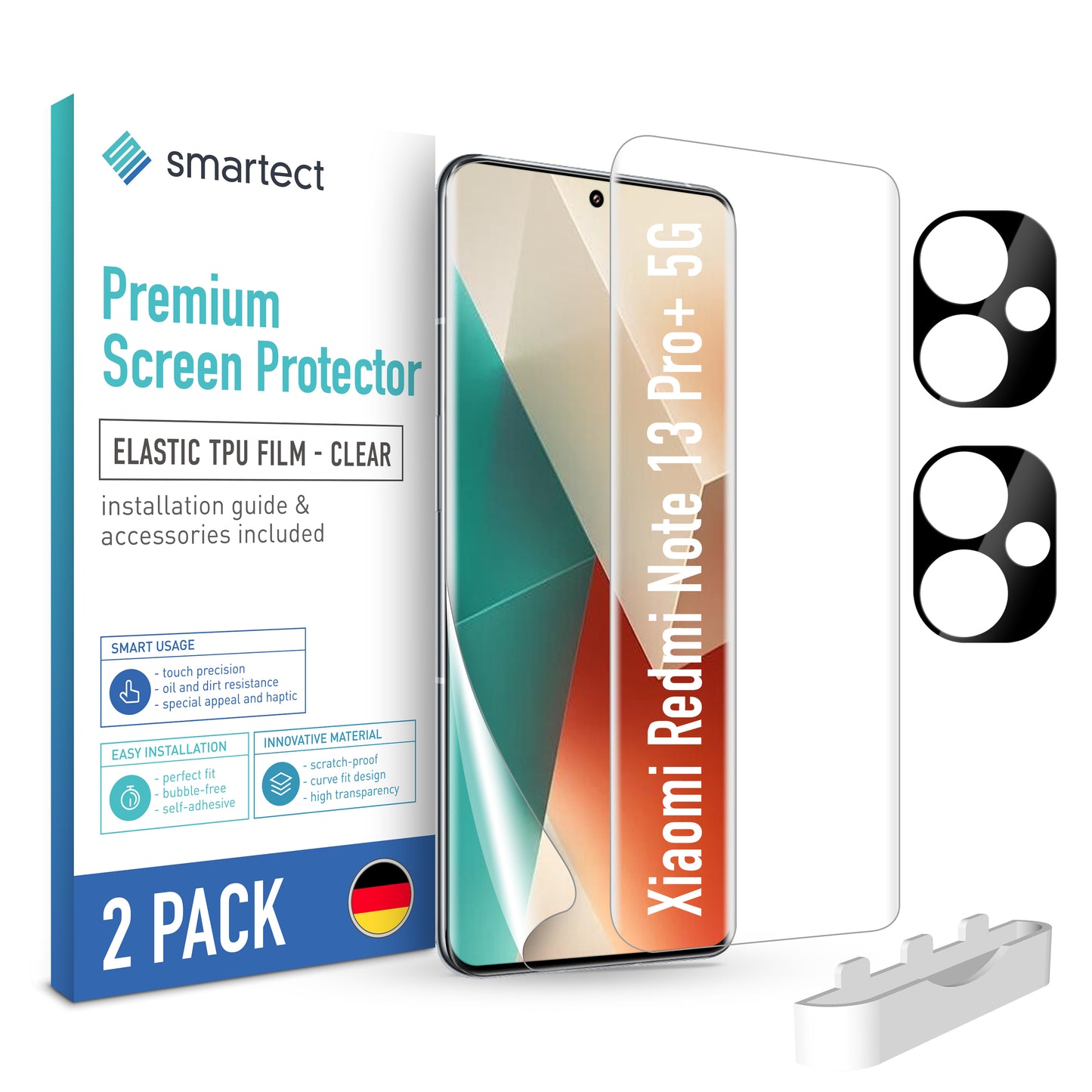 smartect TPU Schutzfolie Klar für Xiaomi Redmi Note 13 Pro+ 5G, 2 x Front + 2 x Cam