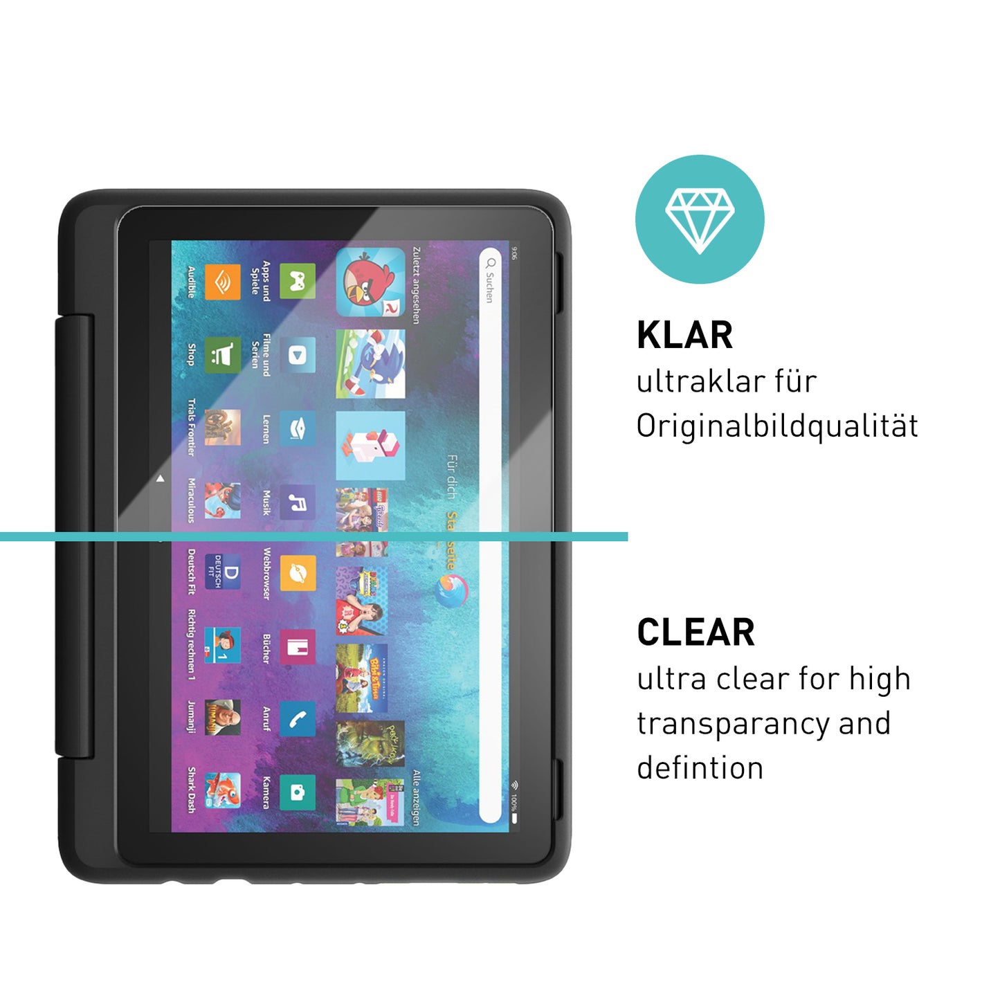 smartect Schutzglas Klar für Amazon Fire HD 10 Kids Pro 2023, 2 Stück