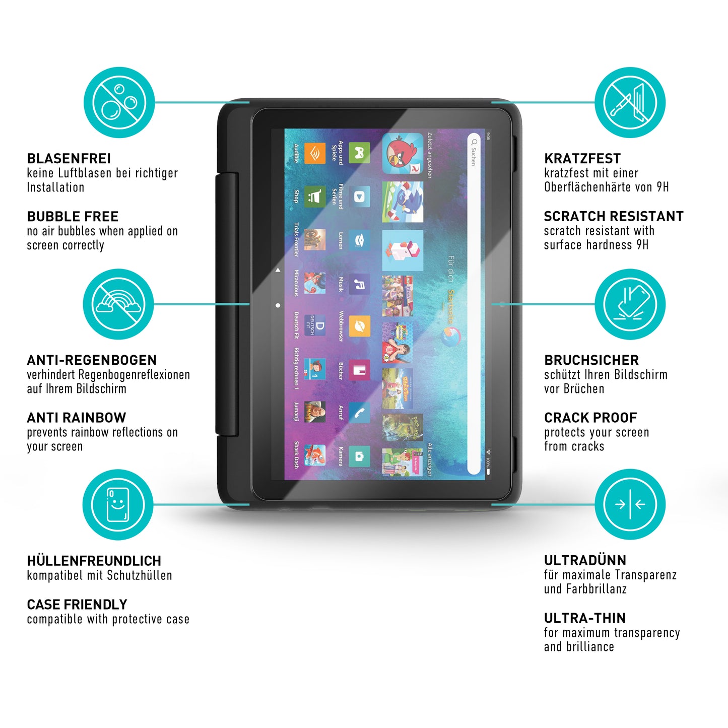 smartect Schutzglas Klar für Amazon Fire HD 10 Kids Pro 2023, 2 Stück