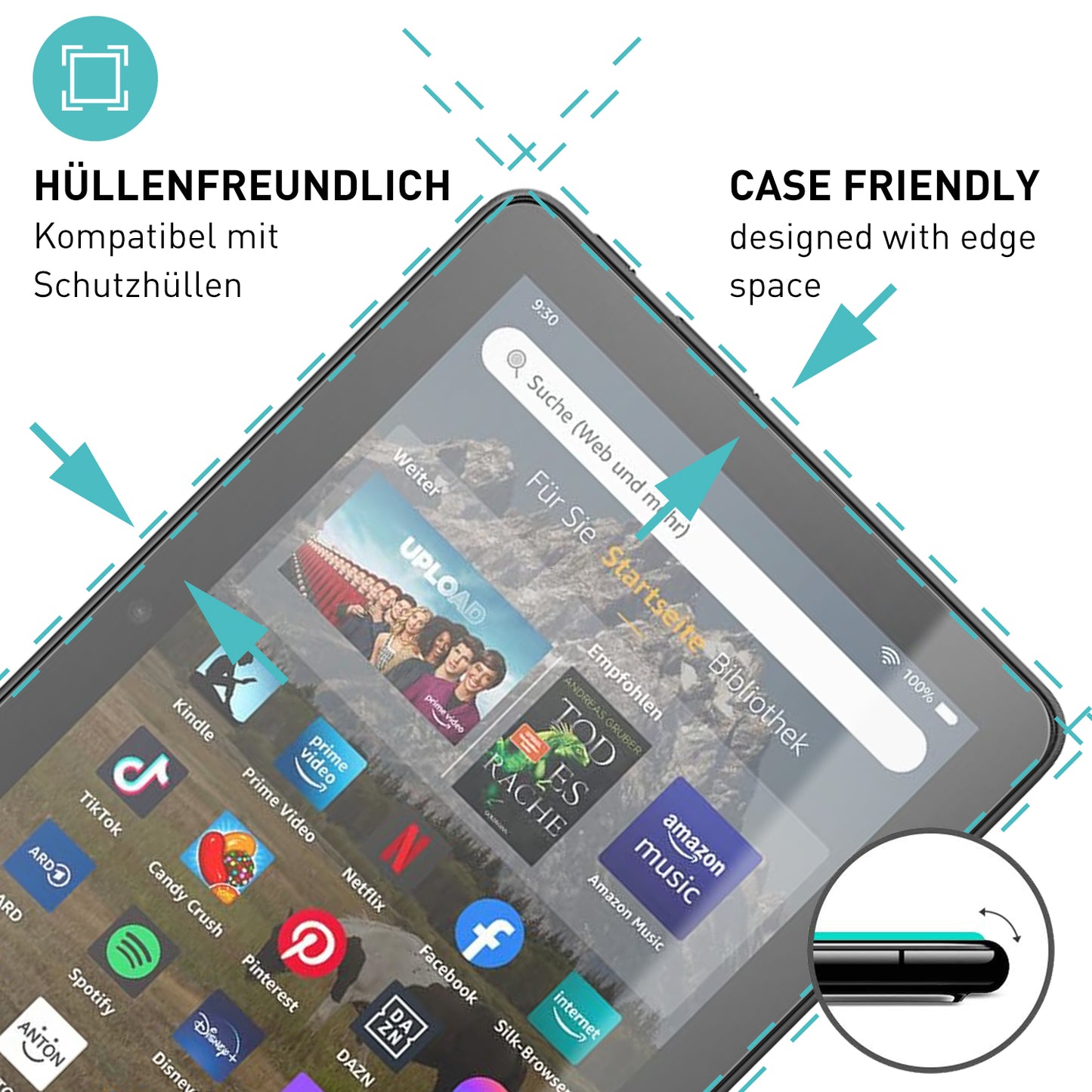 smartect Schutzglas Klar für Amazon Fire HD 8 (8"), 2 Stück