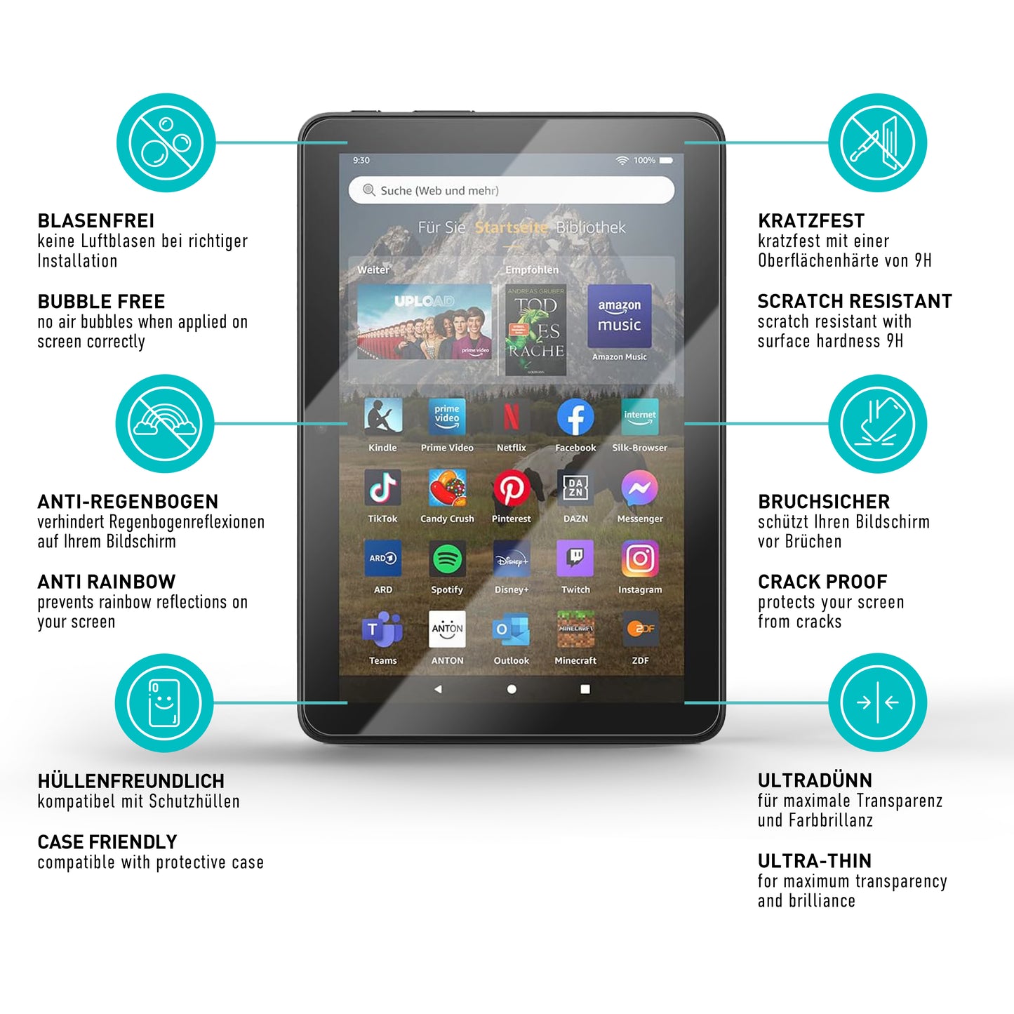 smartect Schutzglas Klar für Amazon Fire HD 8 (8"), 2 Stück