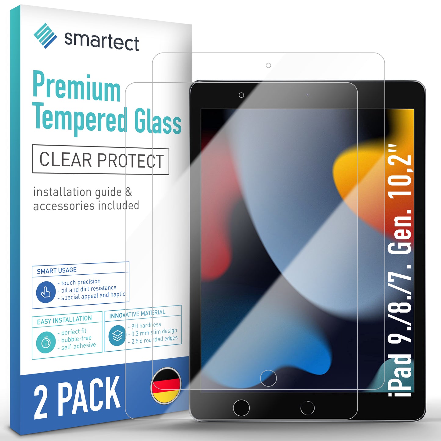 smartect Screen Protector Clear for Apple iPad 9./8./7. Gen. 10.2" (2021/2020/2019), 2 Pack