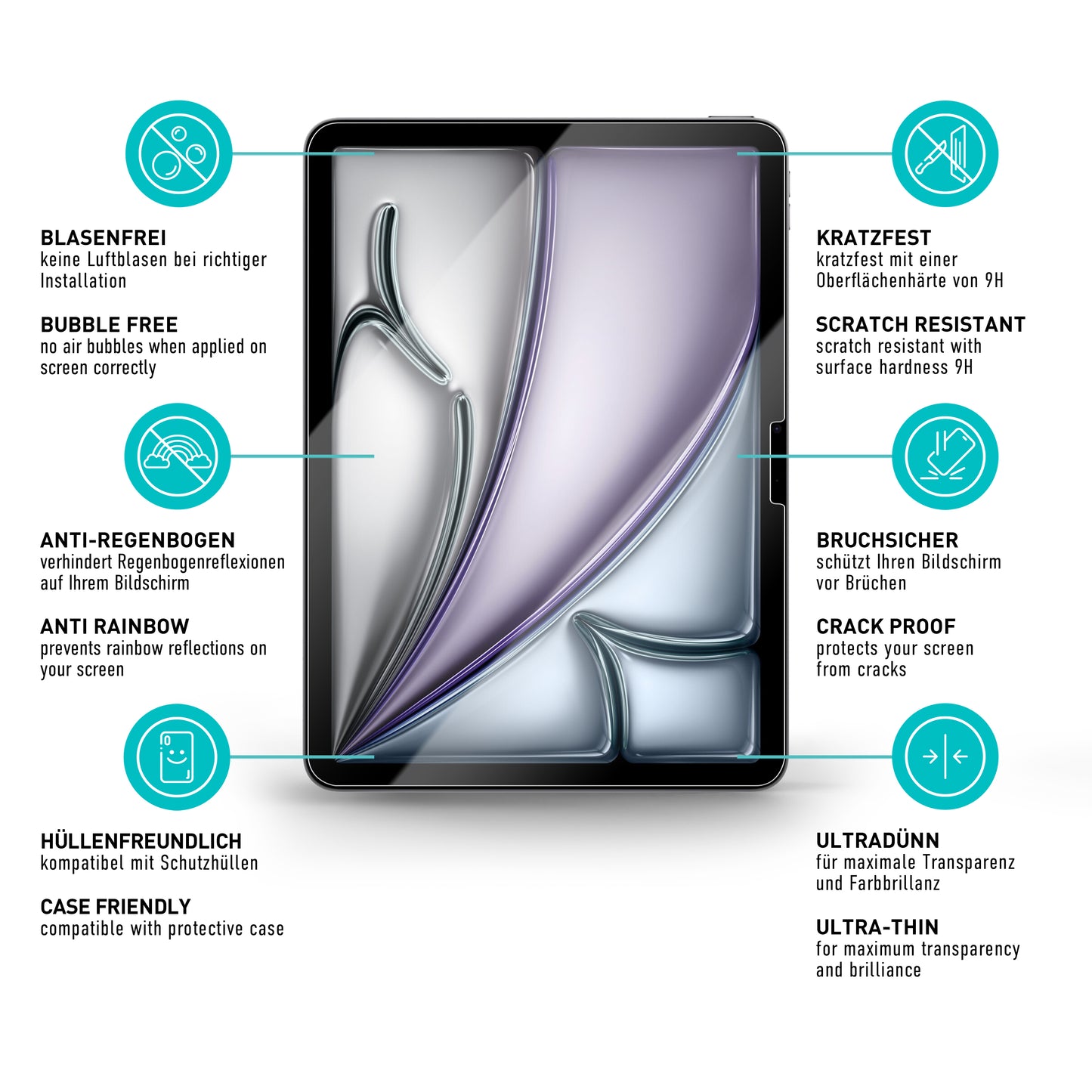 smartect Schutzglas Klar für iPad Air 2024 11.0", 2 Stück