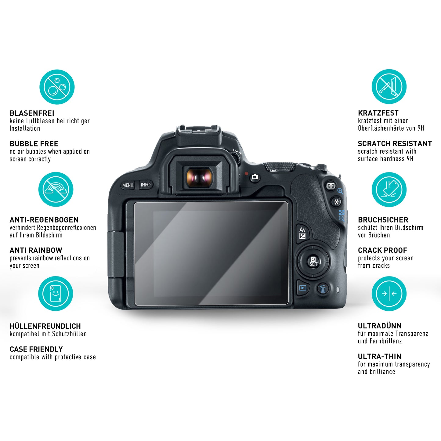 smartect Schutzglas Klar für Canon EOS 200D, 2 Stück