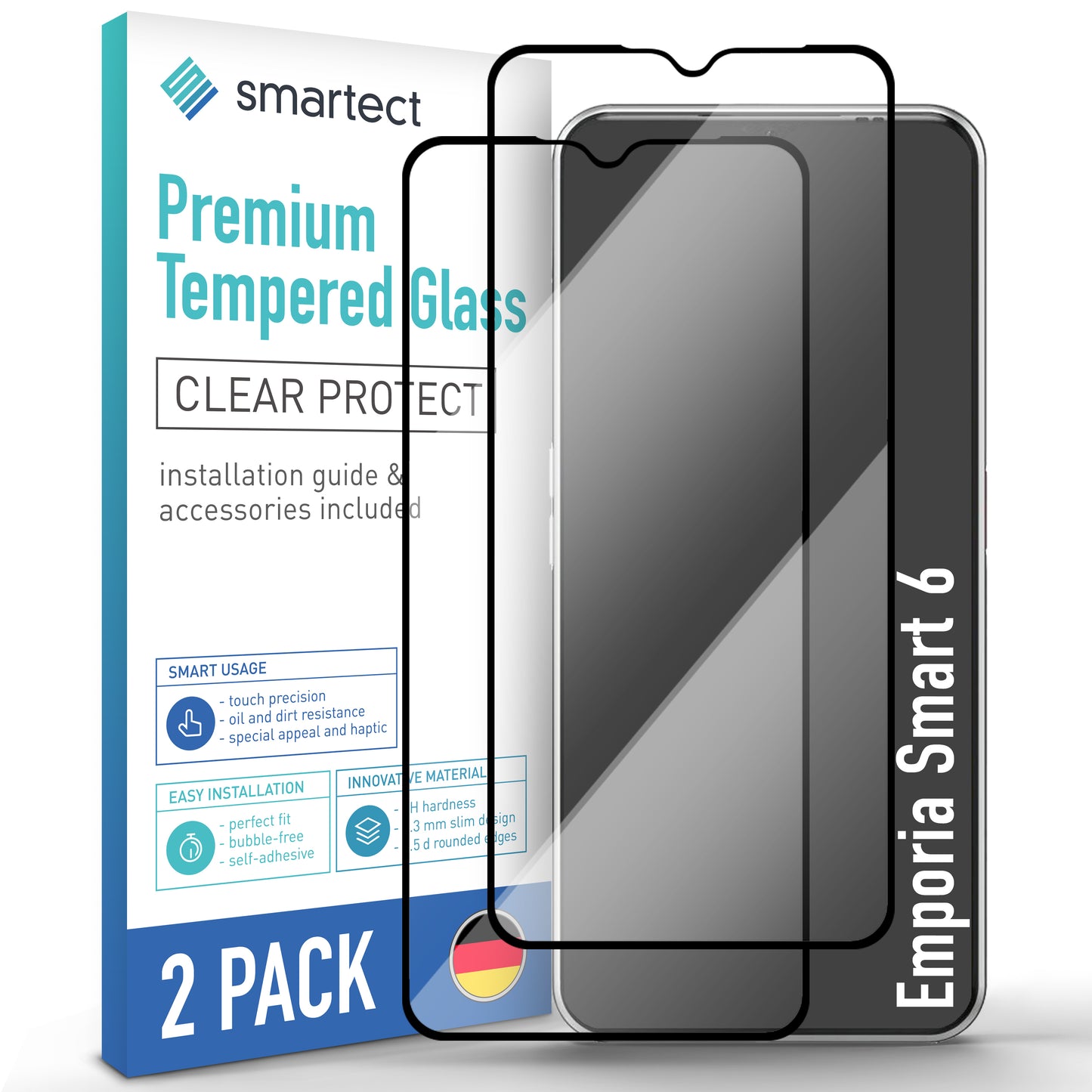 smartect protective glass full screen for Emporia Smart 6, 2 pieces
