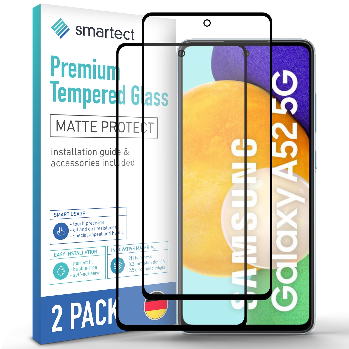 smartect protective glass matt for Samsung Galaxy A52, 2 pieces